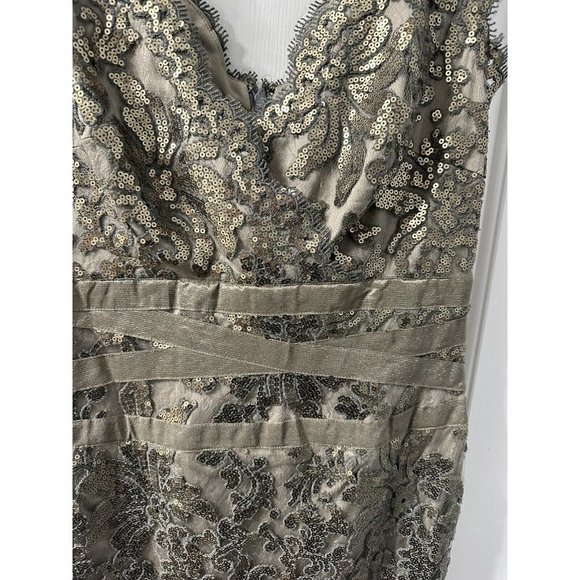 Tadashi Shoji Sequined Lace Smoked Pearl Grey Bronze Waist Detail Dress 8 Formal - Picture 4 of 9